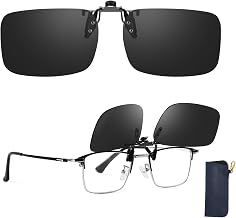 TJUTR Polarised Flip-Up Clip On Sunglasses Over Prescription Glasses | Clip-On Sunglasses for Men Women, UV400 Protection Anti-Glare Fit Over Sunglasses