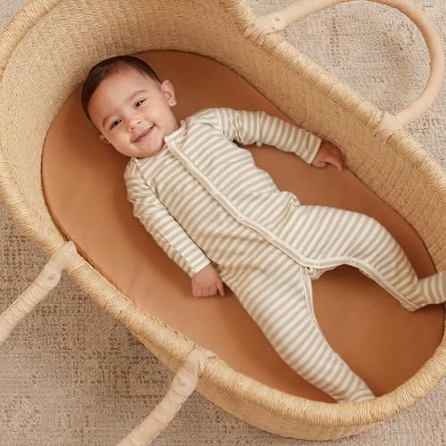 Image of GRSSDER 2-Pack Stretchy Jersey Knit Fitted Bassinet Sheets - Universal Snug Fit for Oval, Rectangle, Round & Hourglass Bassinet Mattresses, Soft Breathable Cradle Sheets
