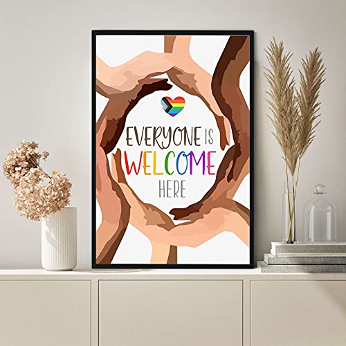 WIPBLAK Everyone Welcome Here Diversity Art Klassenzimmer Dekor pädagogische Wandkunst Gleichheit s Vielfalt Poster Einschließlich Regenbogen Pride Poster Blechschild Metall 20,3 x 30,5 cm Sprichwort