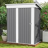 Patiowell 5x3 FT Outdoor Storage Shed, Garden Tool Shed with Sloping Roof and Lockable Door, Metal Shed for Backyard Garden Patio Lawn, Gray