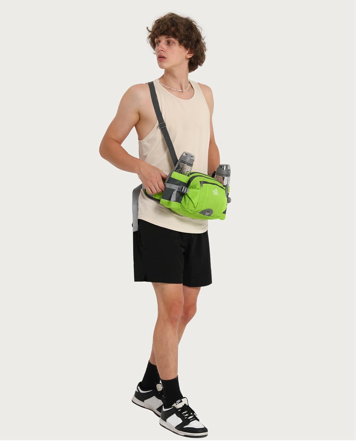 WATERFLY Fanny Pack Waist Bag: Fannie Pack 2 Water Bottle Holders Lumbar Belt Hiking Walking Running Jogging Camping Large Woman Man (Bottle Not Included)