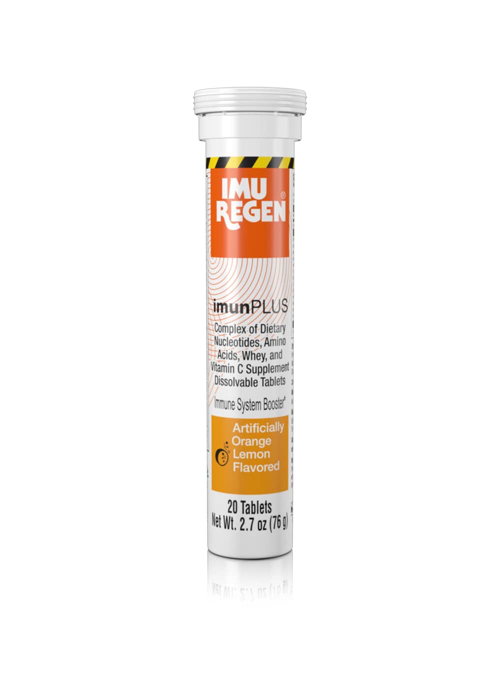 Imuregen ImunPLUS - Potenciador de ATP con 5 nucleótidos dietéticos, 118 oligopéptidos y 17 aminoácidos + vitamina C + suero de leche - Sabor a naranja