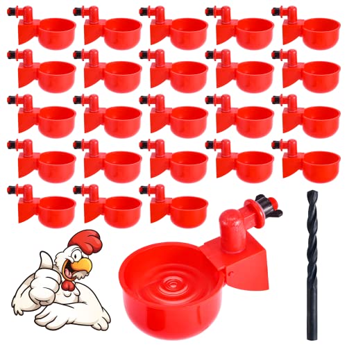 Chicken Water Cups Chicken Waterer 24 Pack DIY Chicken Water Feeder for Poultry Gravity Filling Automatic Chicken Waterer Poultry Waterer with Hole Saw for Buckets Boxes Troughs