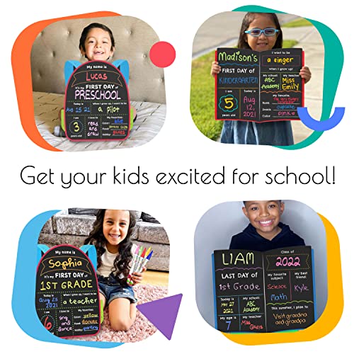 Funcils First & Last Day Of School Sign (11 X 13") - First Day Of School Board For Kids, Back To School Sign, My 1St Day Of Preschool Kindergarten School Supplies - 5 Chalkboard Chalk Makers Included #TOP6
