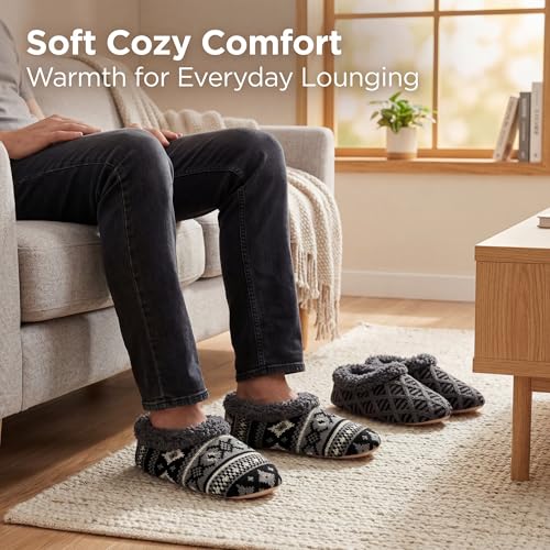 Image of cosyone1997 2-Pair Mens Slippers Sherpa Lined Fuzzy Slipper Socks Non Slip | Soft sole, gripper dots, flexible fit, machine washable, sizes 8-9 to 14-15
