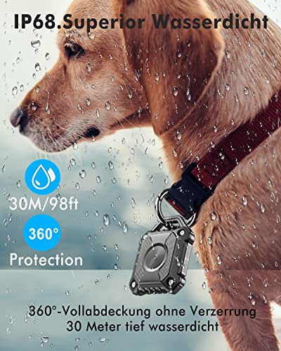 Hülle für Apple Airtag Anhänger - ONEONTA Airtag Hülle Wasserdicht IP68 - Apple Airtag Schlüsselanhänger - Hartes TPU Air Tag Hülle - Waterproof Airtag Case, 360°-Vollschutz, Schwarz