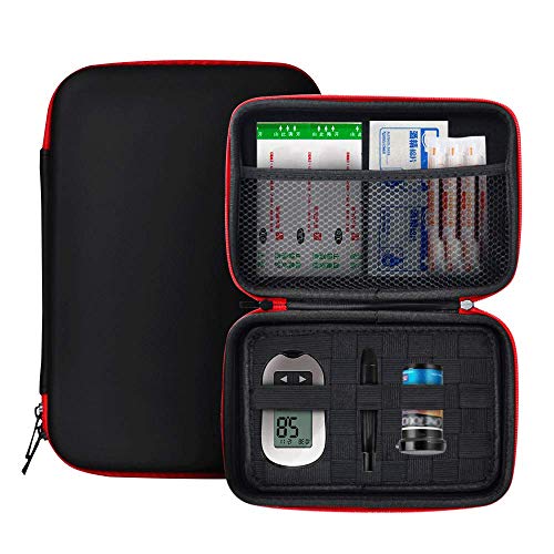 Diabetic Supply Travel Case Zipper Organizer Bag Holder Pouch for Glucometer, Blood Testing Equipment, Syringes, Lancets, Test Strips, Lancing Device, Alcohol Wipes, Pens, Needles (Black)