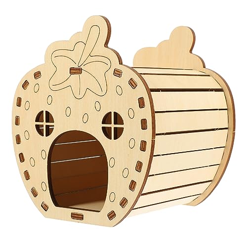 GALPADA Self Assembly Wooden Hamster Hideout Strawberry Design Spacious Pet House for Animals Comfortable for Hamsters Pets