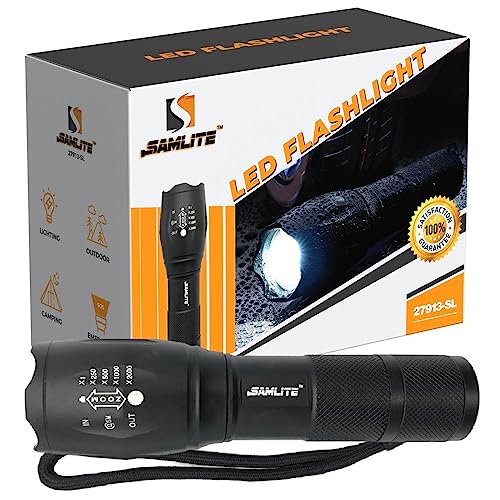 SAMLITE LED Flashlight High Powered – 1200 Lumens Bright Zoomable Spotlight or Floodlight - 5 Modes - Brightest Ultra Light, Pocket Size, Waterproof, Tactical - Camping, Travel, Emergencies by SAMLITE - Used condition - US$5.21