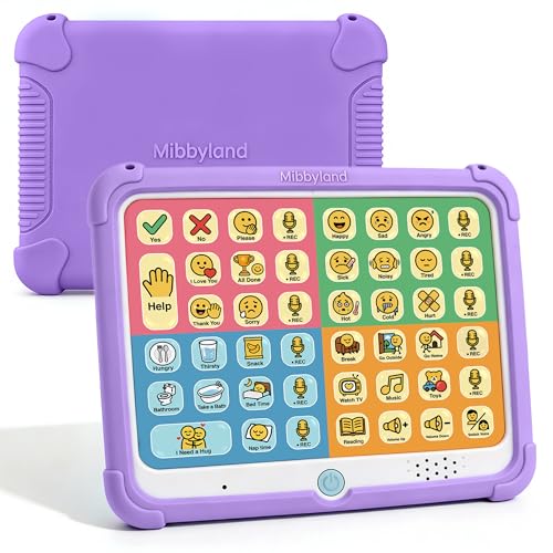 MibbyTalk AAC Device for Autism & Nonverbal Kids and Adults, Communication Tool for Home & School Use and Speech Therapy – 32 Preset Buttons, 11 Recording Buttons with Stickers, Silicone Case, Purple