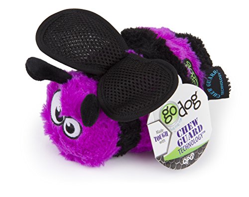 goDog Bugs Bee with Chew Guard Technology Plush Squeaker Dog Toy, Purple, Large