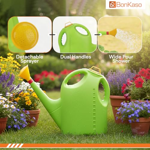 Image of BonKaso 10L Plastic Watering Can for Plants | Durable Garden Water Can with Sprinkler Cap | Easy Grip Handle & Gentle Spray | Ideal for Indoor, Outdoor, Terrace & Kitchen Gardening Water Spray (Green)