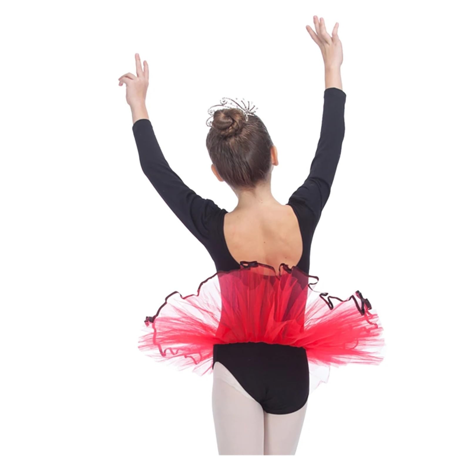 Body Nero Danza Body Nero for Ragazze in Cotone, Body tutù for Danza Classica, Top Nero con tutù Rosso, Tutte Le Taglie Disponibili(AM)