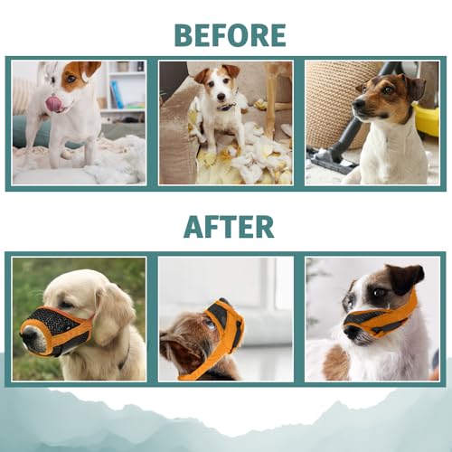 WLLHYF Dog Muzzle Soft Nylon Muzzle Breathable Pets Muzzle Anti Barking Biting and Chewing Comfortable Mesh Soft Fabric Muzzle Adjustable Strap for Small Dogs (Orange)