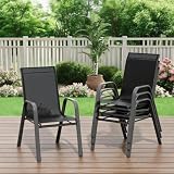 GarveeMore 4Garden Chairs, Stackable Camping Chair, High-Backed Patio Chair