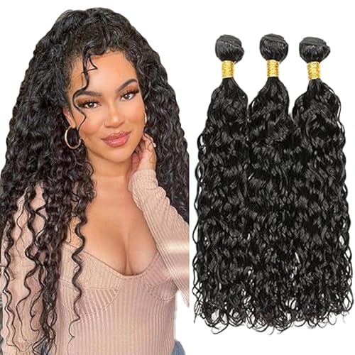Mechones de pelo humano Remy Water Wave 150g, extensiones negras con ondas de agua definidas