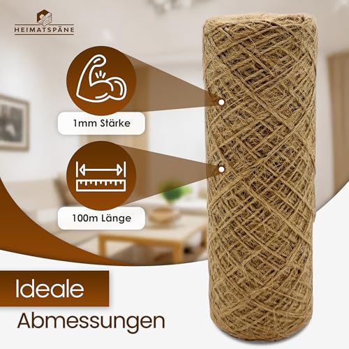 Heimatspäne Juteschnur 100m – Reißfestes Naturgarn für Basteln, Garten und als stabile Paketschnur