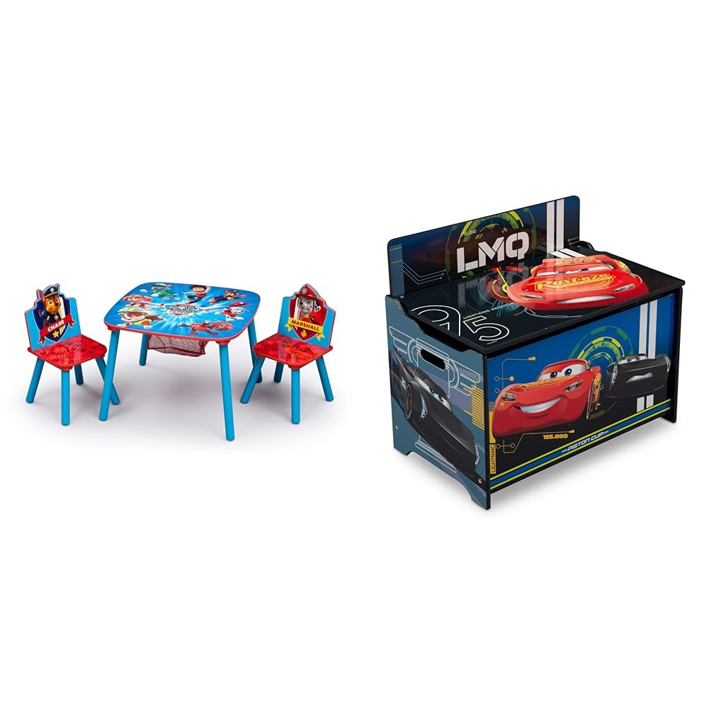 Delta ChildrenKids Table and Chair Set with Storage (2 Chairs Included) - Ideal for Arts & Crafts, Snack Time, Homeschooling, Homework & More, Nick Jr. PAW Patrol & Deluxe Toy Box, Disney/Pixar Cars