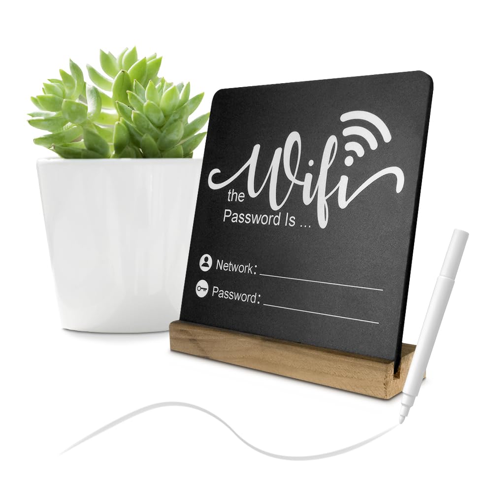 Fosinz Wifi Password Sign Wooden WiFi Sign Wireless Network Sign Table Chalkboard for Restaurant Supermarket Office Home Bar Coffee (6.1"HX5.9"W Black2)