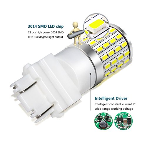 Phinlion 3157 Led Light Bulb Super Bright 3014 72-Smd High Power 3156 3057 3457 4057 4157 3157 Led Bulbs For Backup Reverse Brake Tail Turn Signal Lights, 6000K Xenon White #TOP1