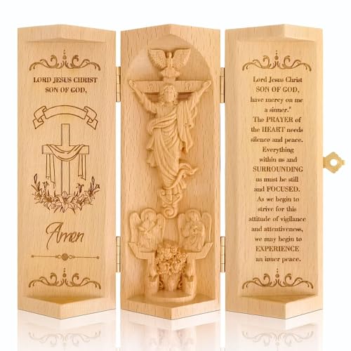 Doskona Openable Wooden Jesus Statue Cylinder Sculpture with Hidden Serenity