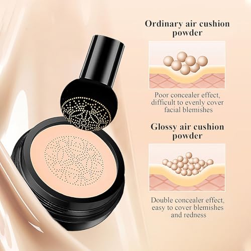 Foundation for Older Women - Mushroom Head Air Cushion CC Cream Foundation Makeup, Concealer Full Coverage Moisturizing BB Cream Brightening Matte Finish Tattoo Cover up Makeup (Buff Beige) - Image 9