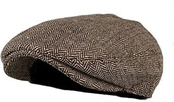 Flat Cap for Men Classic Herringbone Newsboy Cap Sun Protection Breathable Ivy Casual Warm Polyester Winter Hats for Father, Grandpa, Coffee, L