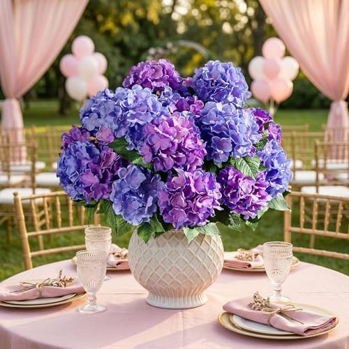 Ivydale Artificial Flowers for Outdoors, 4 PCS Purple Blue Fake Silk Hydrangea Flower Stems for Bouquets UV Resistant Realistic Faux Plants Home Outdoor Wedding Party Centerpieces Decor — view 7