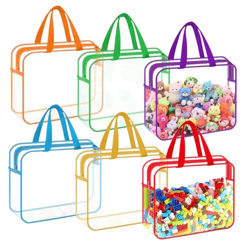 6 Pack Toy Storage Bags with Handles and Zips, Pvc Clear Storage Bags, 11.8x8.6x3.9inch, Reusable Waterproof Toy Storage Organiser for Board Games, Building Blocks, Puzzles, Plush Toys