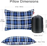 Oreiller de camping de plein air léger, compressible, étuis d'oreiller de voyage en flanelle, housse d'orfèvre amovible lavable Camping et sac à dos bleu