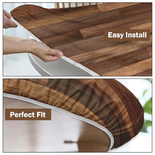 Farmhouse Wood Grain Round Fitted Tablecloth with Elastic Vintage Brown Wood Plank Circle Table Cloth for 40-44" Tables Waterproof Wipeable Rustic Wooden Texture Table Cover for Kitchen Outdoor Dining by Guyperatic - Used condition - Image 6
