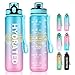 MYFOREST Trinkflasche BPA-Frei, 1L Auslaufsicher Sport Wasserflasche, Kostenlose Krüge mit Zeitmarkierungen Erinnerung an Die Trinkzeit für Gewichtsverlust und Allgemeine Gesundheit