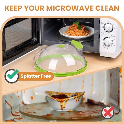12 Inch Microwave Splatter Cover, Upgraded Microwave Cover for Food with Water Steamer, Integrated Handle, Splatter Guard, Cookware lid, House Warming Gifts New Home, Green by Gracenal - Image 2