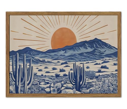Vintage Western Desert Wall Art Boho Mexican Cactus and Sun