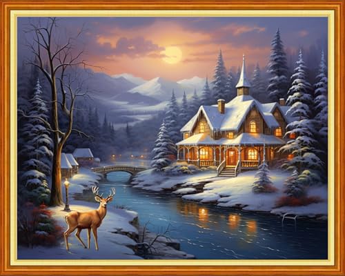 Artvxeay Stamped Cross Stitch Kits - Embroidery Kits for Beginners Cross Stitch Kits for Kids Adults 11 CT Printed Patterns Needlepoint Kits - Winter Snow Scenery 16x20 inch