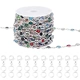 Beebeecraft Schmuck Herstellung Kette Kit enthält 16.4 Fuß 5m Glas Bunte Kristallkette 304 Edelstahl 10 Stück Hummer Kralle Schnalle 30 Stück Sprungring für DIY Halsketten Armbänder Zubehör