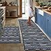 Kitchen Rugs Sets of 2-Non Slip Kitchen Mats for Floor-Thick Stain Resistant Vintage Kitchen Floor Mat Runner Carpet for Hallways Entryway Laundry Room Washable（Navy Blue 22"x59"+20"x32"）