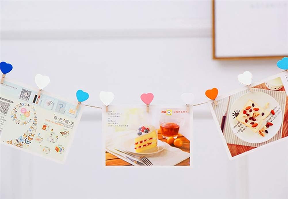 50 Pieces Mini Heart Wooden Clips Clothespins Photo Paper Peg Pin Craft Decoration Clips White