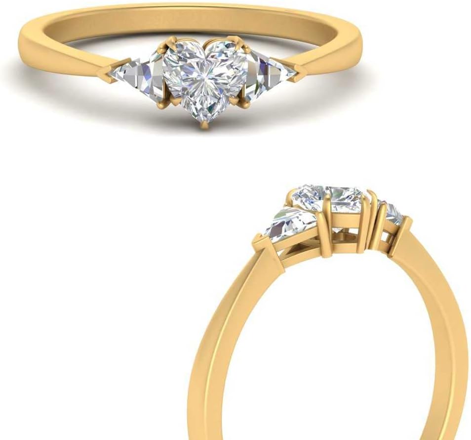 Choose Your Gemstone Trillion Cathedral Ring Yellow Gold Plated Heart Shape 3 Stone Engagement Rings Ornaments Surprise for Wife Symbol of Love Clarity Comfortable US Size 4 to 12