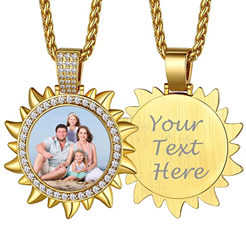 Custom4U Picture Necklace Personalized Photo for Men Women Steel/18K Gold Plated/Black Custom Angel Wings/Heart Pendant Necklace with Picture Memory Circle Chain 18-30 Inch,Hip Hop Jewelry+G
