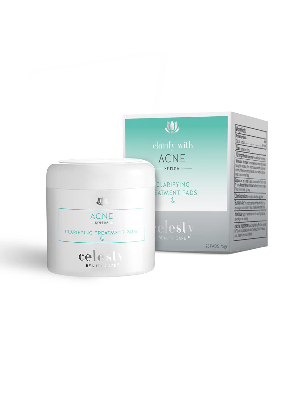 Celesty Beauty Acne Treatment Clarifying Pads Salicylic, Lactic Acids Blackhead Remover and Pore Minimizer Pads with Antioxidant for Dry, Clear, Hydrated Face.