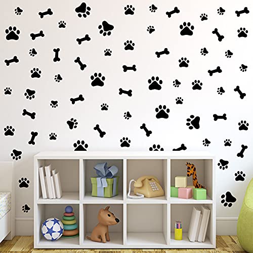 76 Pieces Dog Paw Decal Paw Print Sticker Dog Room Decor For Walls Dog Pup Removable Vinyl Wall Sticker Decoration Animal Footprint For Kid Boy Girl Nursery Bedroom Room Decor Art Mural Diy, Black #TOP3