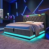 👉LED-BELEUCHTUNG:Die innovativ gestaltete 360-Grad-Surround-LED-Lichtleiste unterstützt Timing und mehrere dynamische Lichtmodi. Sie können das Warten per Taste/APP/Fernbedienung steuern, was eine beeindruckende Lichtshow zusammen mit Musik erzeugen und Ihnen eine beeindruckende Schlafatmosphäre bieten kann.led betten.