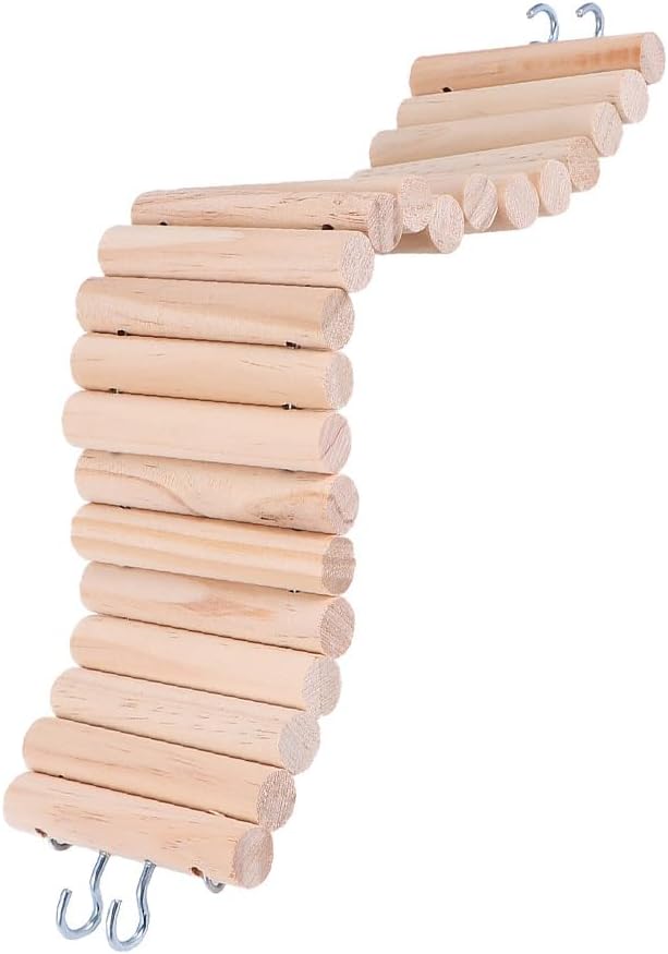 Hamster Ladder Bridge Wooden Hamster Chew Toy Pet Climbing Ladder for Small Animals Cage Accessory with Easy Hanging Hooks Supports Balance and Coordination 15.74 X 2.95 X 0.39 in