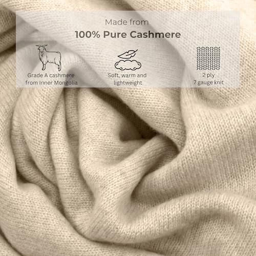 Jet&Bo 100% Pure Cashmere Lightweight Travel Wrap, Shawl & Scarf Beige, Storage Bag + Gift Box2