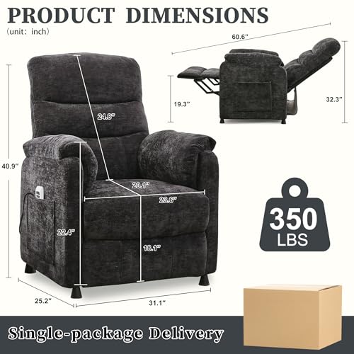 Sillón reclinable eléctrico chenille negro miniatura 2
