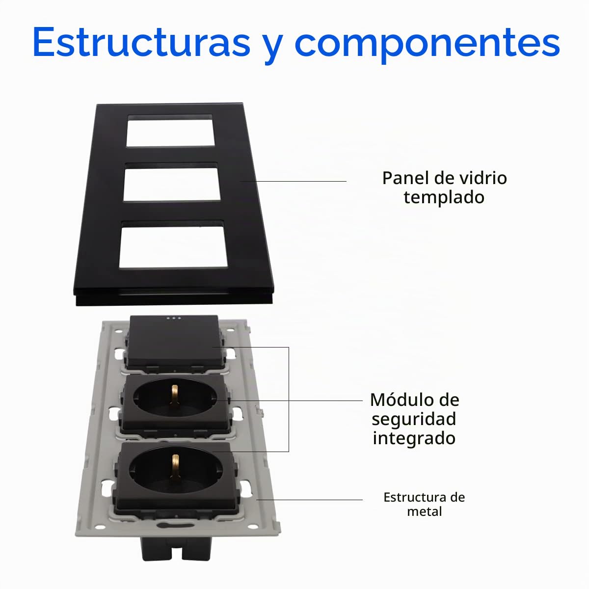 CNBINGO Solecke Doble con interruptor de luz, con placa de vidrio, moderno interruptor de pared Negro de vidrio cristalino, con material fluorescente, interruptor de 1 bandas de 1 vía, 10A 250V