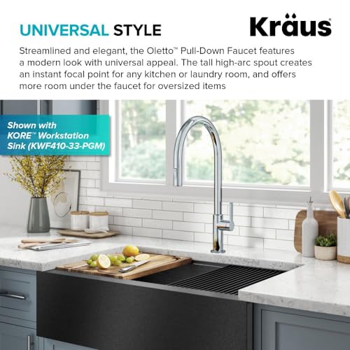Image of KRAUS Oletto High-Arc Single Handle Pull-Down Kitchen Faucet in Chrome, KPF-2821CH