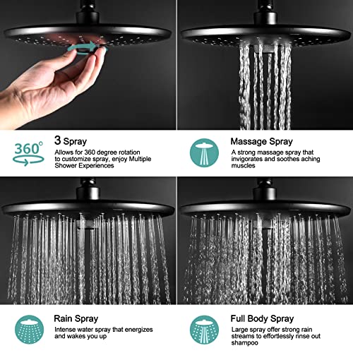 Sr Sun Rise Shower System With 3-Spray Rain Shower And 6-Setting Handheld Combo 1.8 Gpm Shower Faucets Sets Complete With Adjustable 27.6" Slide Bar Shower Fixtures Valve Include, Matte Black #TOP3
