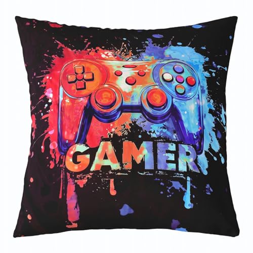 Manfei Funda de almohada de doble cara para consola de videojuegos, decoración de habitación de niños y niñas, funda de cojín para cama, sofá, 1 paquete de 24 x 24 pulgadas
